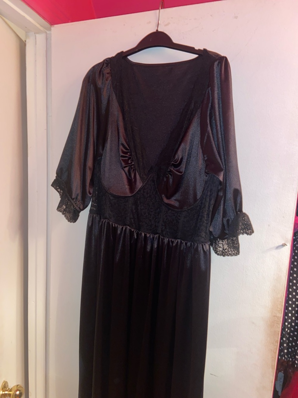 SHEIN Black Satin Lace Empire Waist Maxi Dress